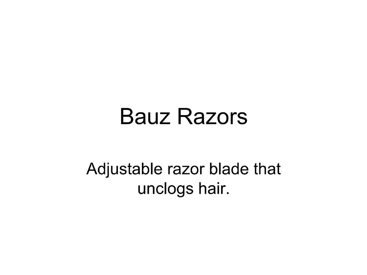 Cover slide of the Bauz Razors pitch deck — Seed / Development Stage