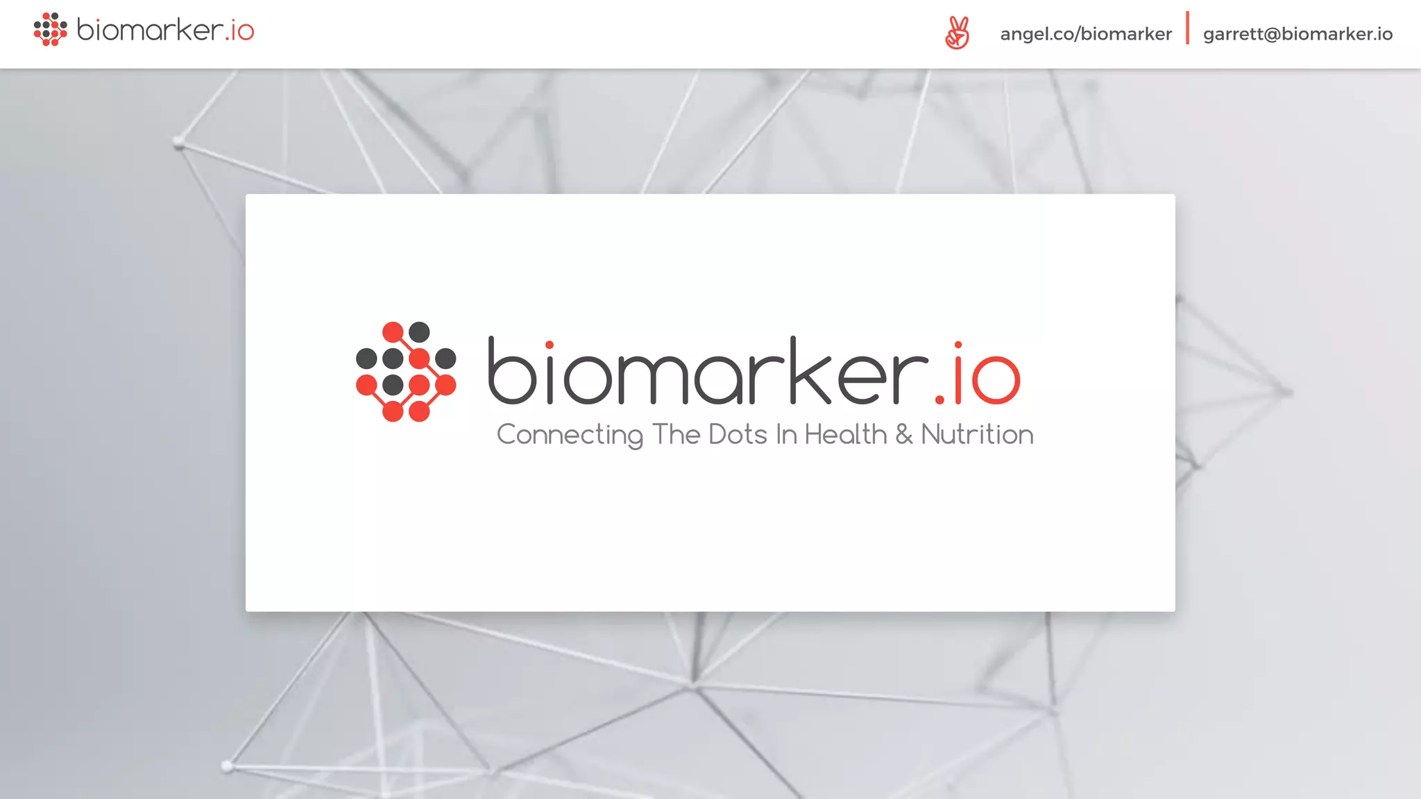 Cover slide of the Biomarker pitch deck — 2017