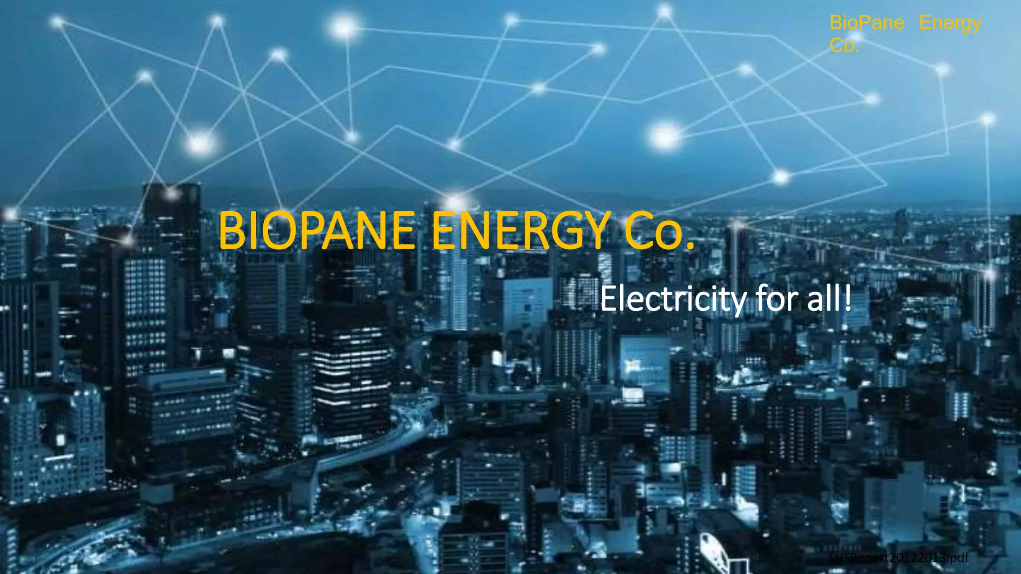 Cover slide of the Biopane Energy Co. pitch deck — Pre-Seed / Ideation