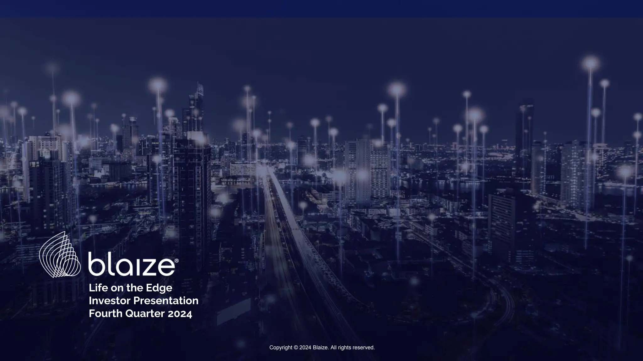 Cover slide of the Blaize pitch deck — Late Stage (Private) 2024