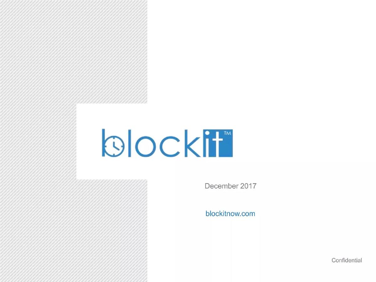 Cover slide of the Blockit pitch deck — Seed 2017