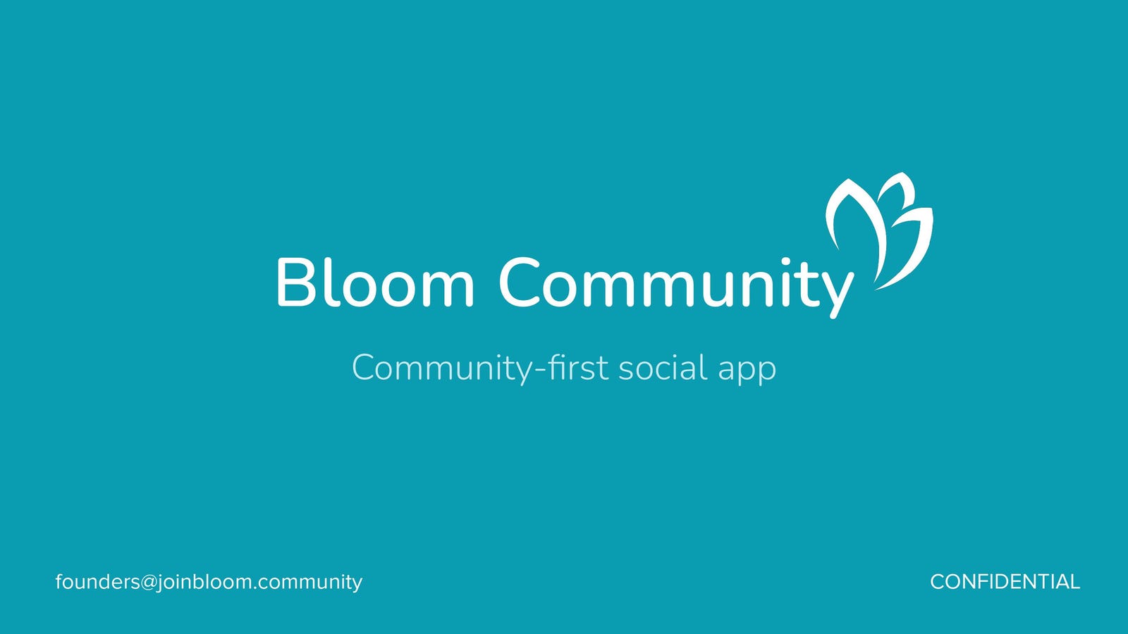 Cover slide of the Bloom Community pitch deck — Seed
