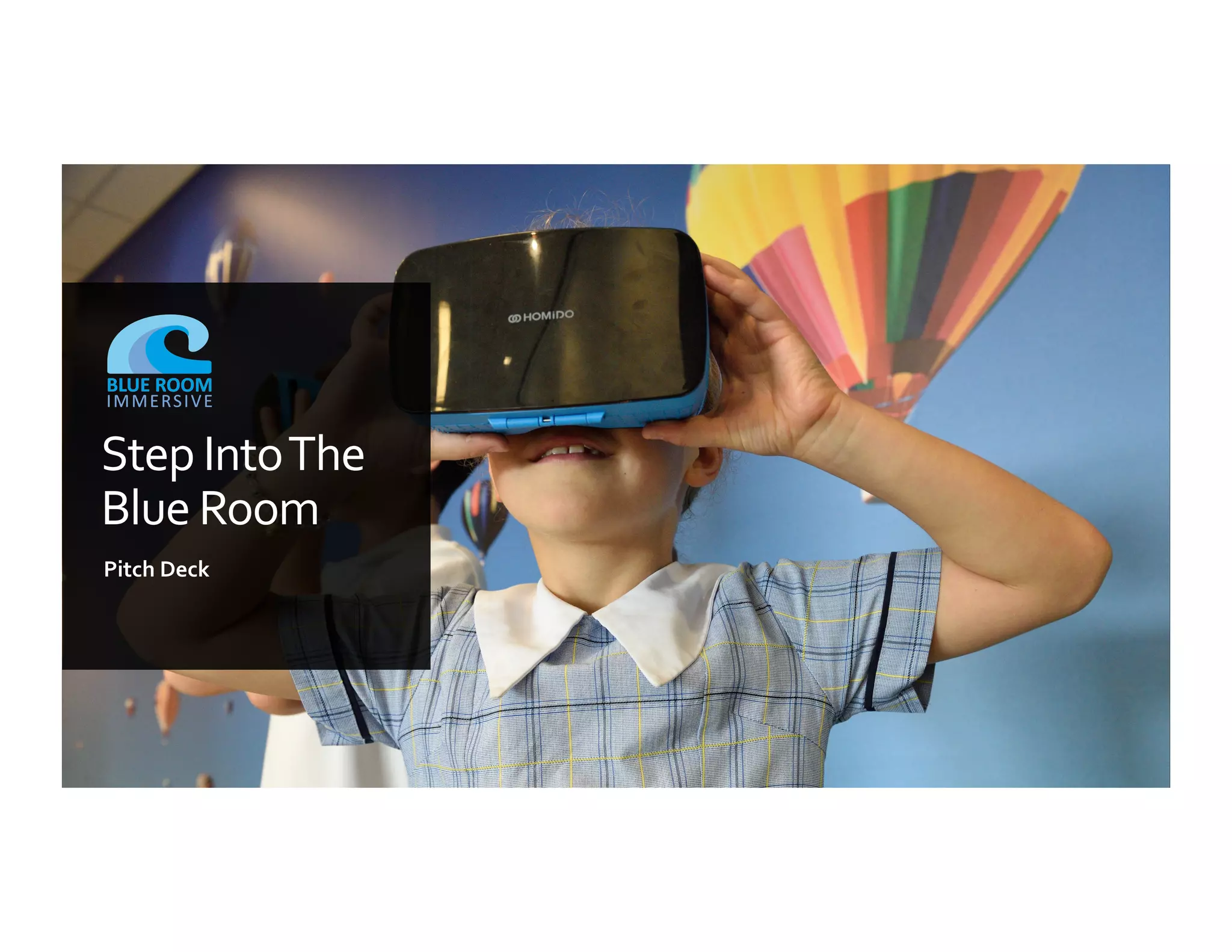 Cover slide of the Blue Room Immersive pitch deck — 2021
