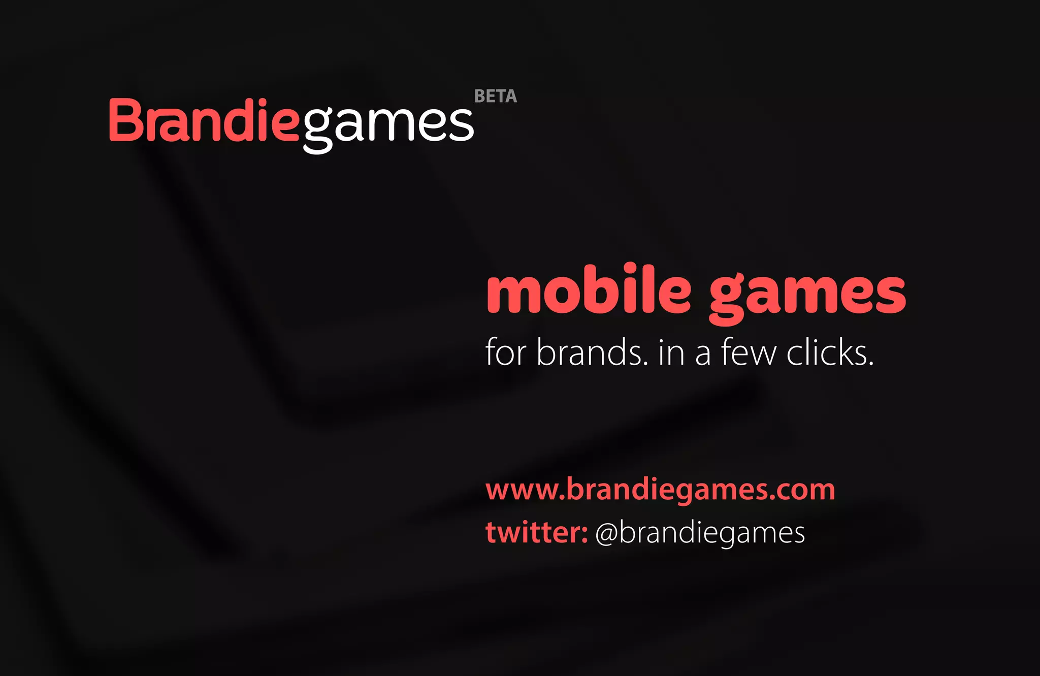 Cover slide of the BrandieGames pitch deck — Beta / Seed 2012