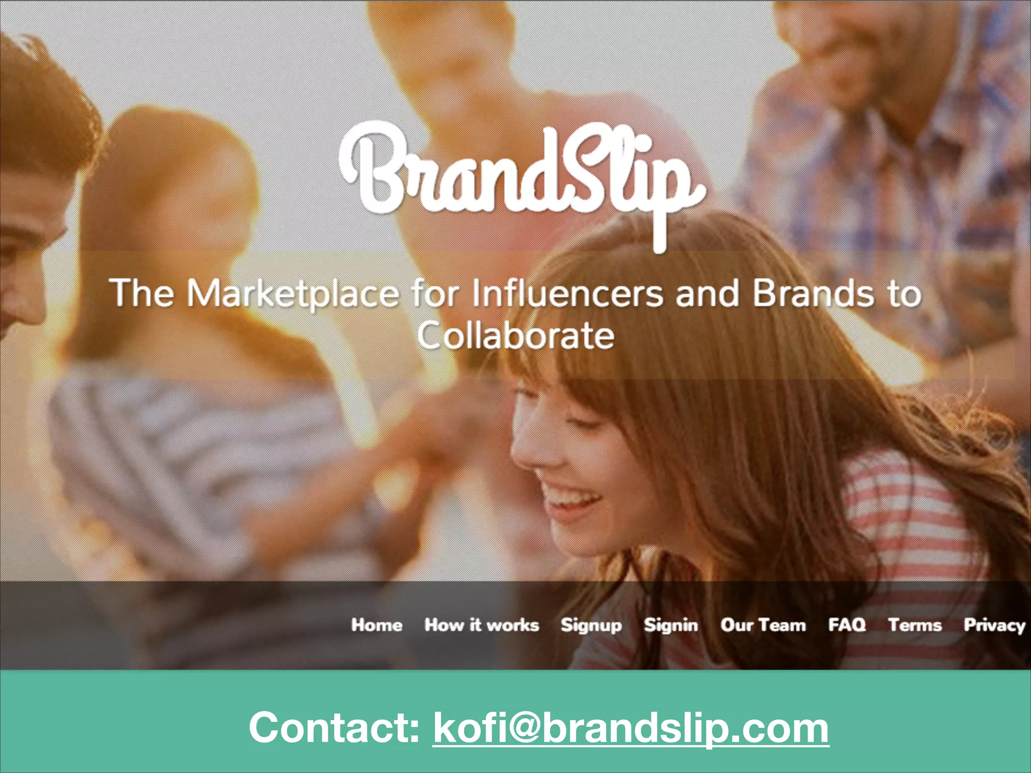 Cover slide of the BrandSlip pitch deck — Seed 2014