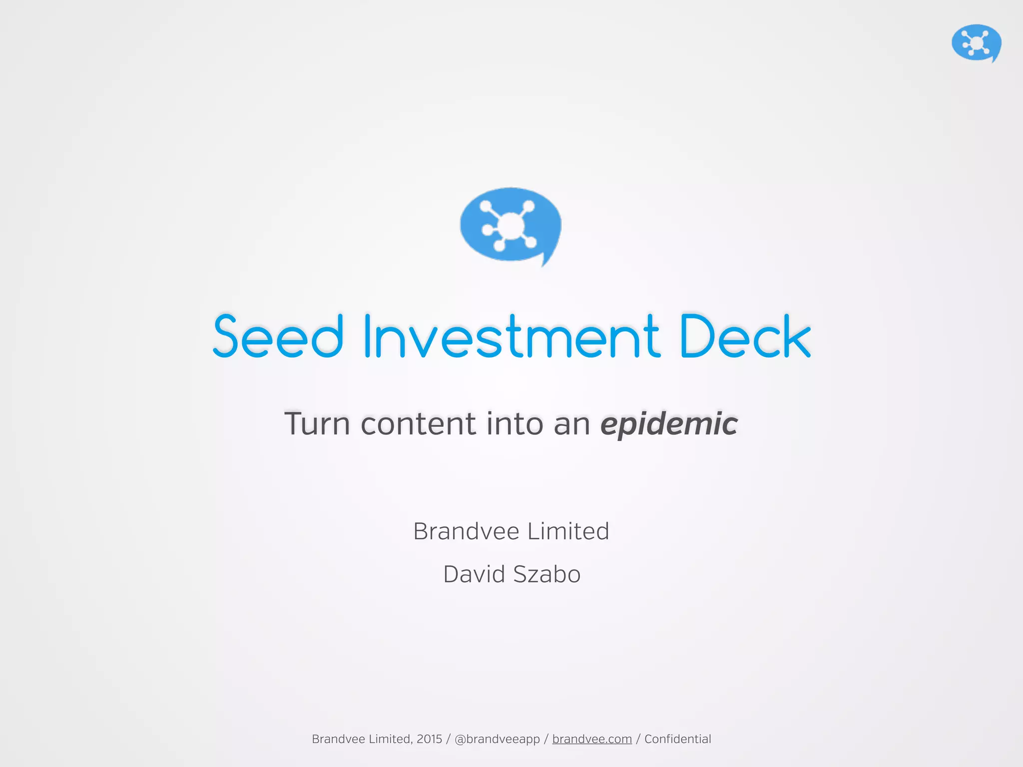 Cover slide of the Brandvee Limited pitch deck — Seed / Bridge 2015