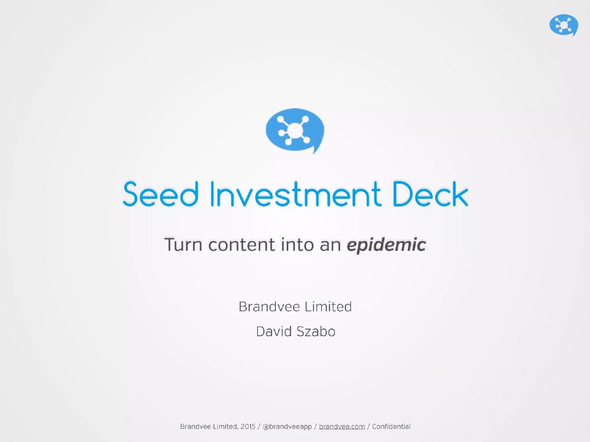 Cover slide of the Brandvee Limited pitch deck — Seed / Bridge 2015