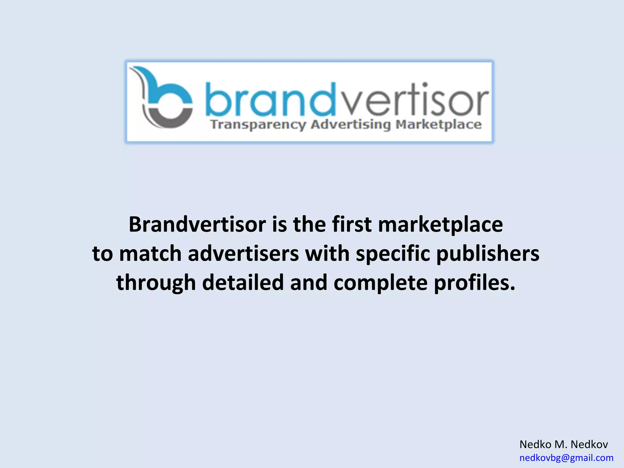 Cover slide of the Brandvertisor pitch deck — Early Stage / Seed 2015