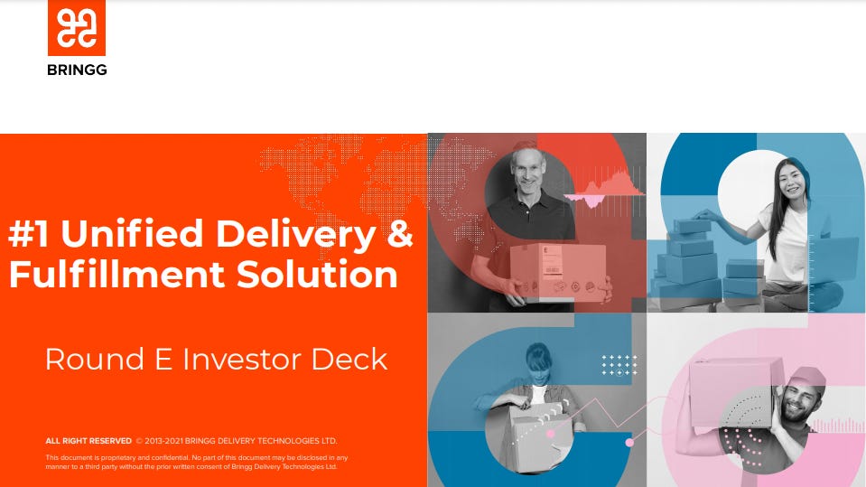 Cover slide of the Bringg pitch deck — Series E 2021