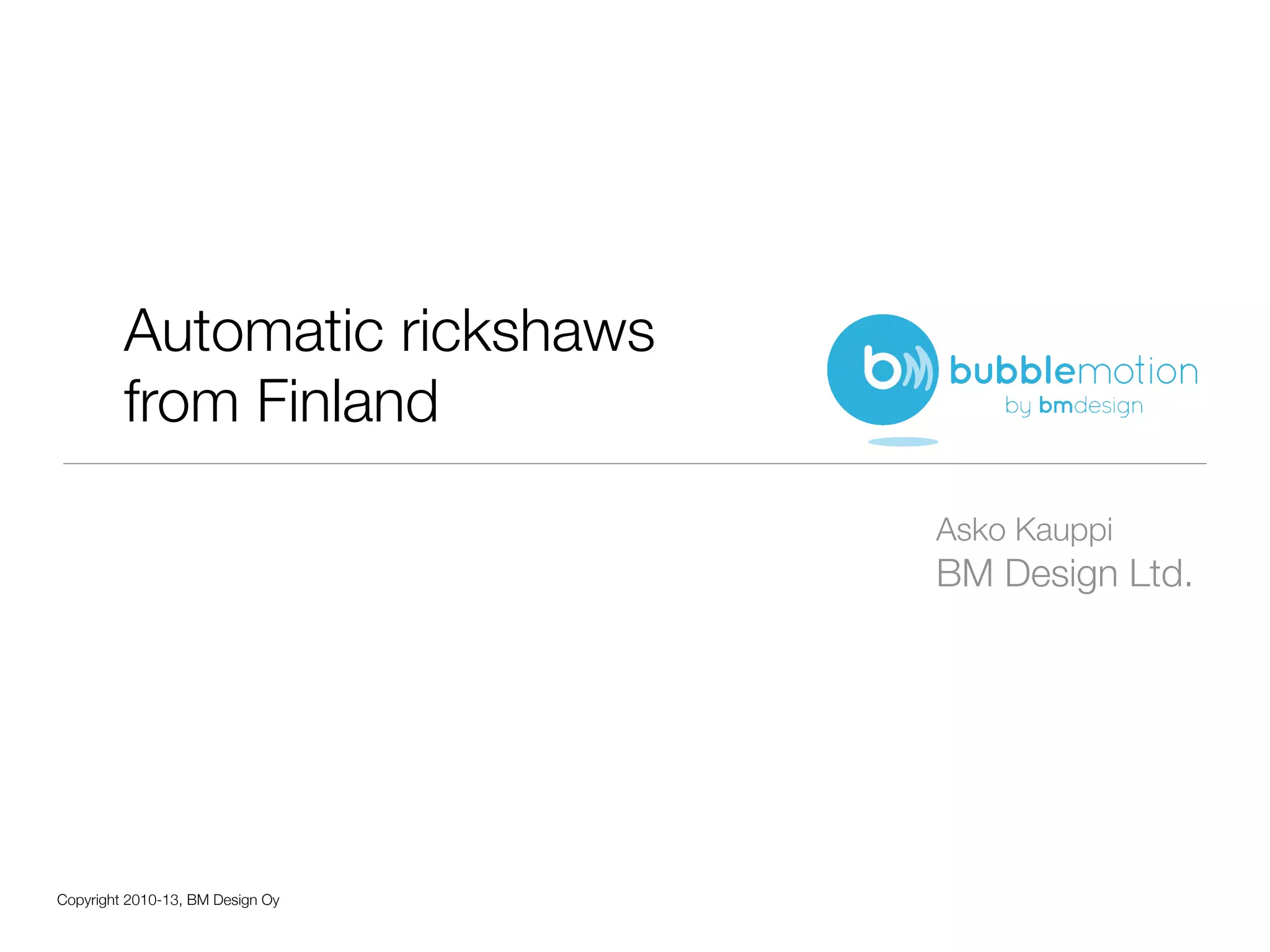 Cover slide of the BubbleMotion (by BM Design Ltd.) pitch deck — Seed 2013