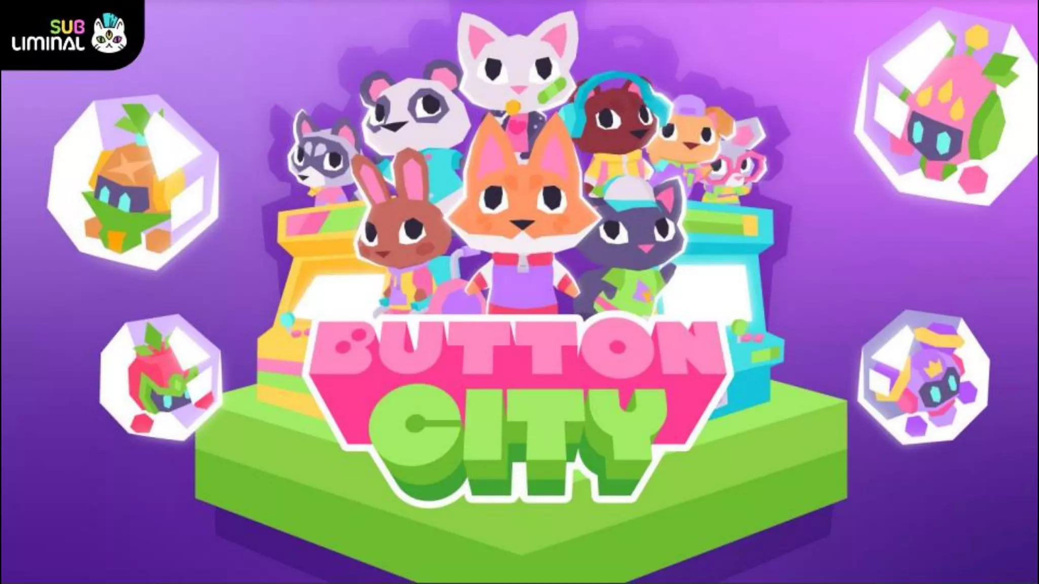Cover slide of the Button City (Subliminal Gaming LLC) pitch deck — Late Development / Beta 2020