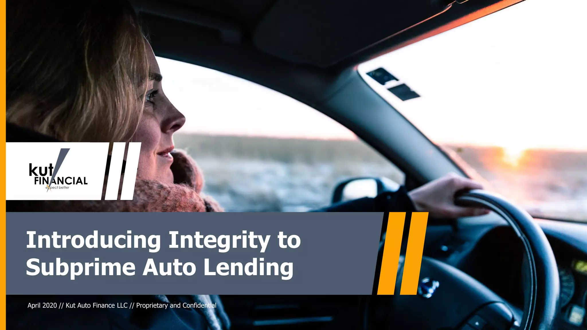 Cover slide of the Kut Auto Finance LLC pitch deck — 2020