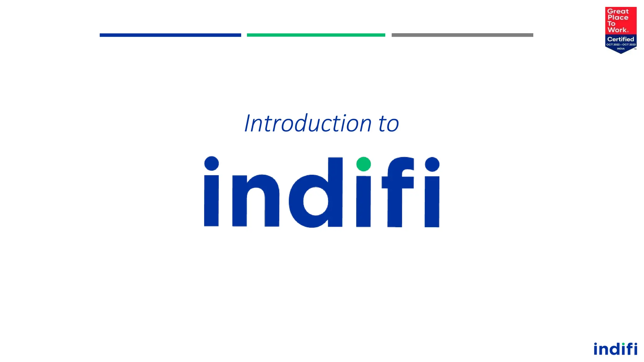 Cover slide of the Indifi pitch deck — Series E 2024