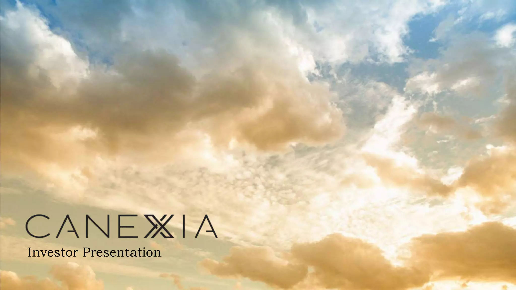Cover slide of the Canexxia pitch deck — 2018