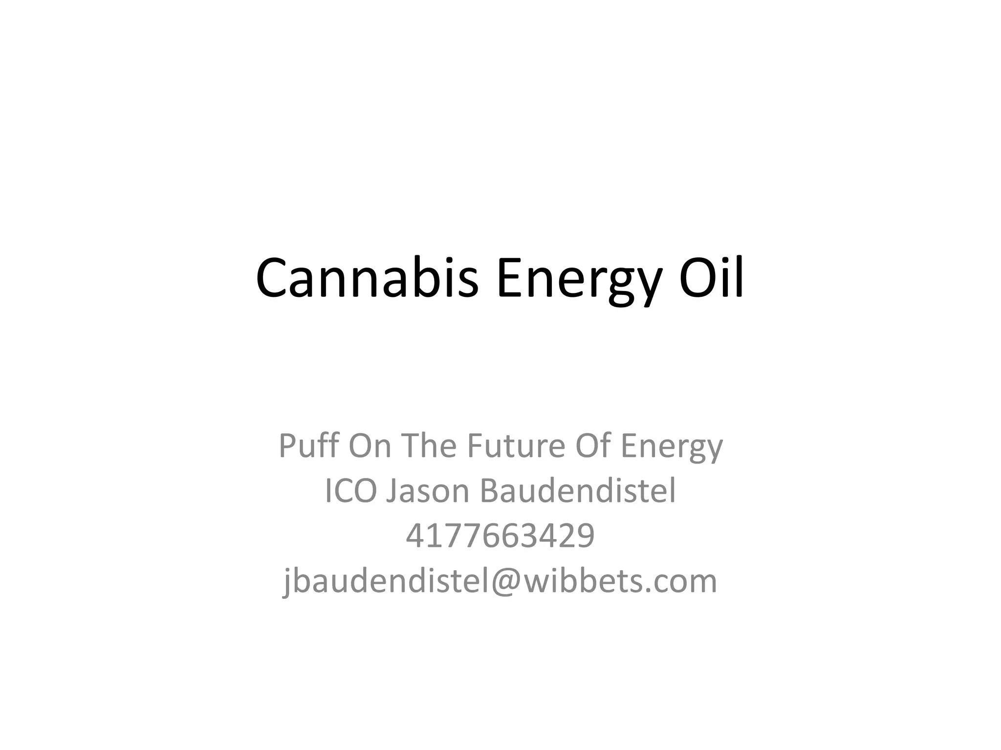 Cover slide of the Cannabis Energy Oil pitch deck — Seed