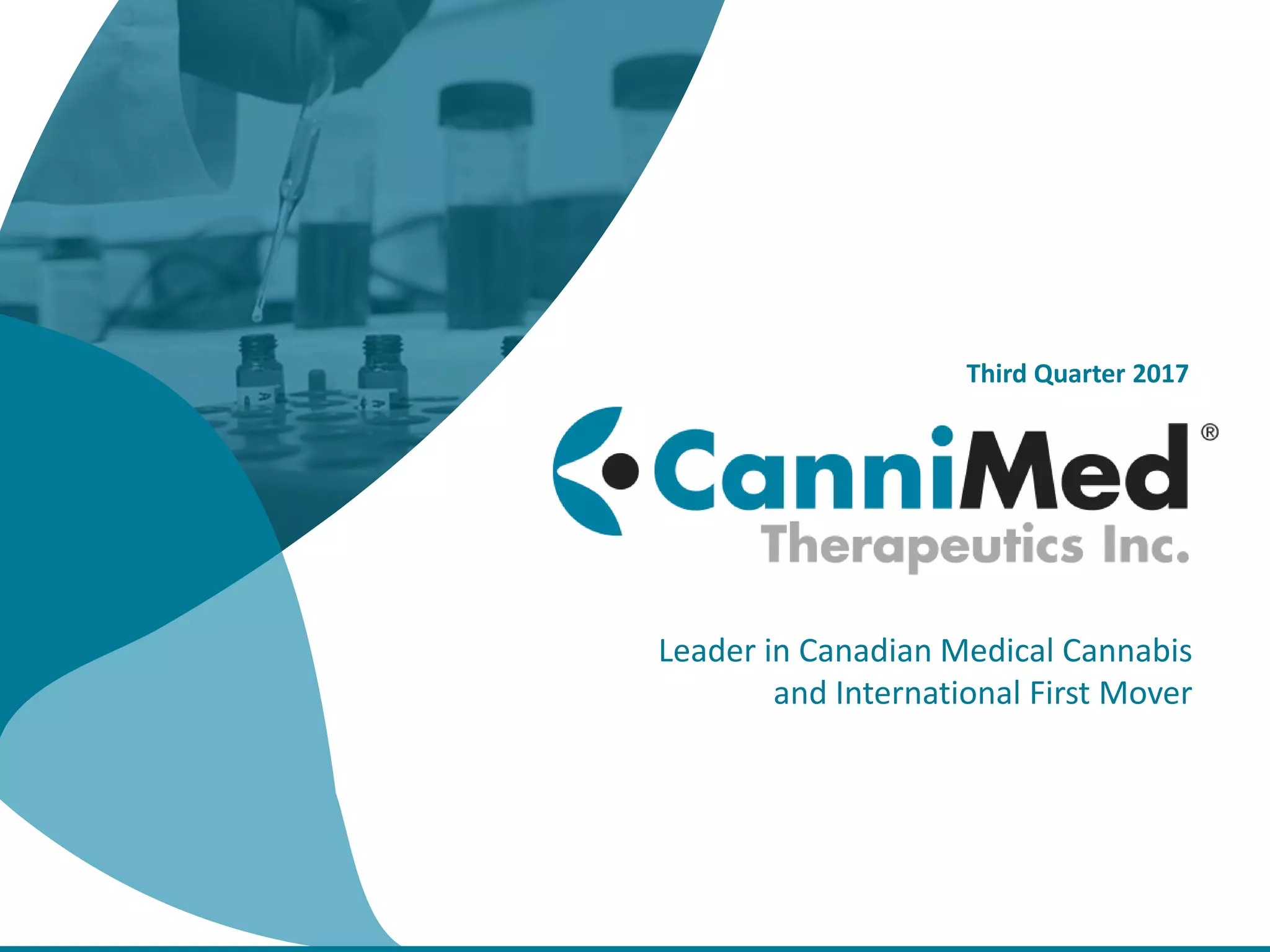 Cover slide of the CanniMed Therapeutics Inc. pitch deck — Late Stage / Public 2017
