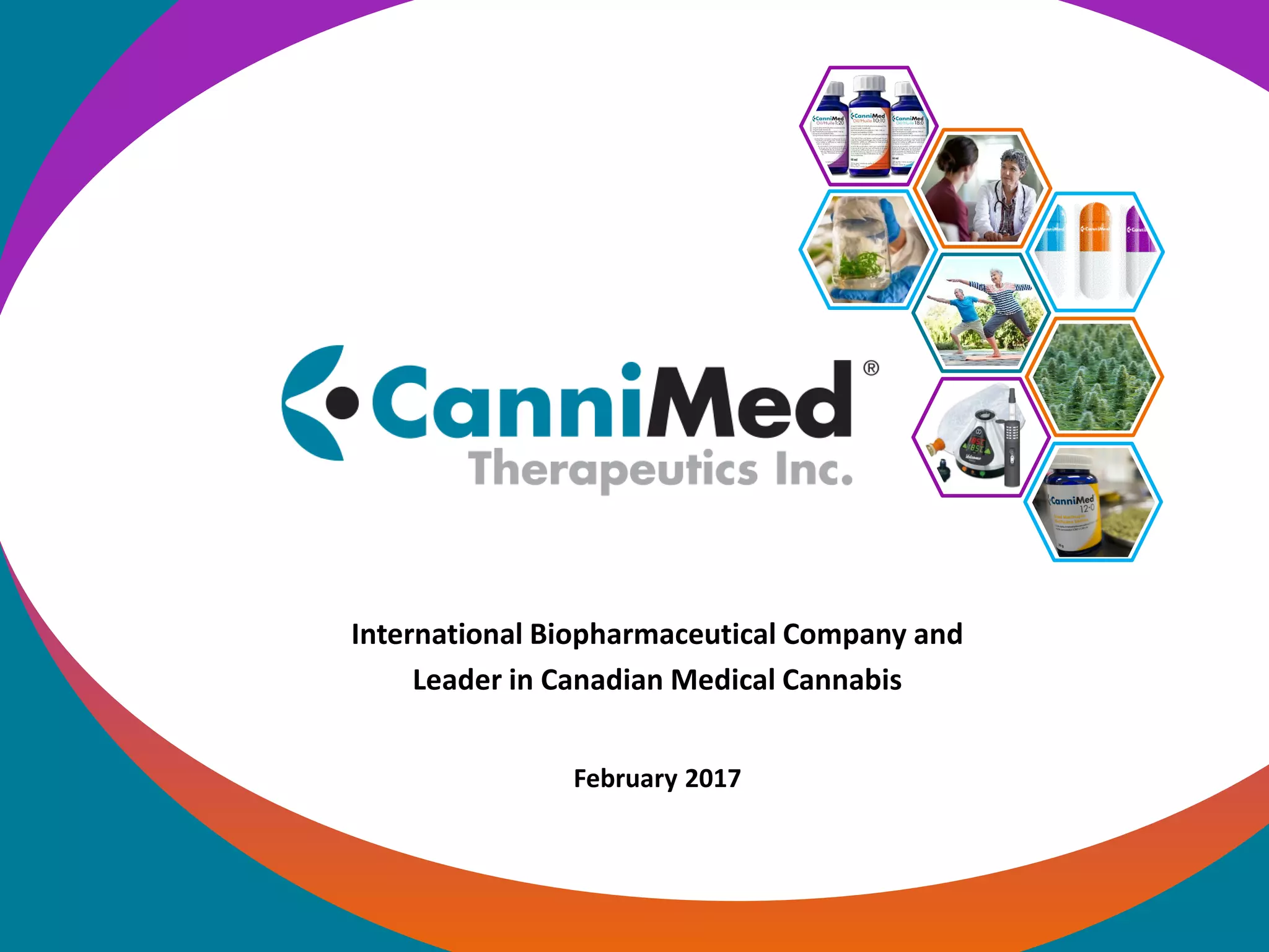 Cover slide of the CanniMed Therapeutics Inc. pitch deck — Post-IPO 2017