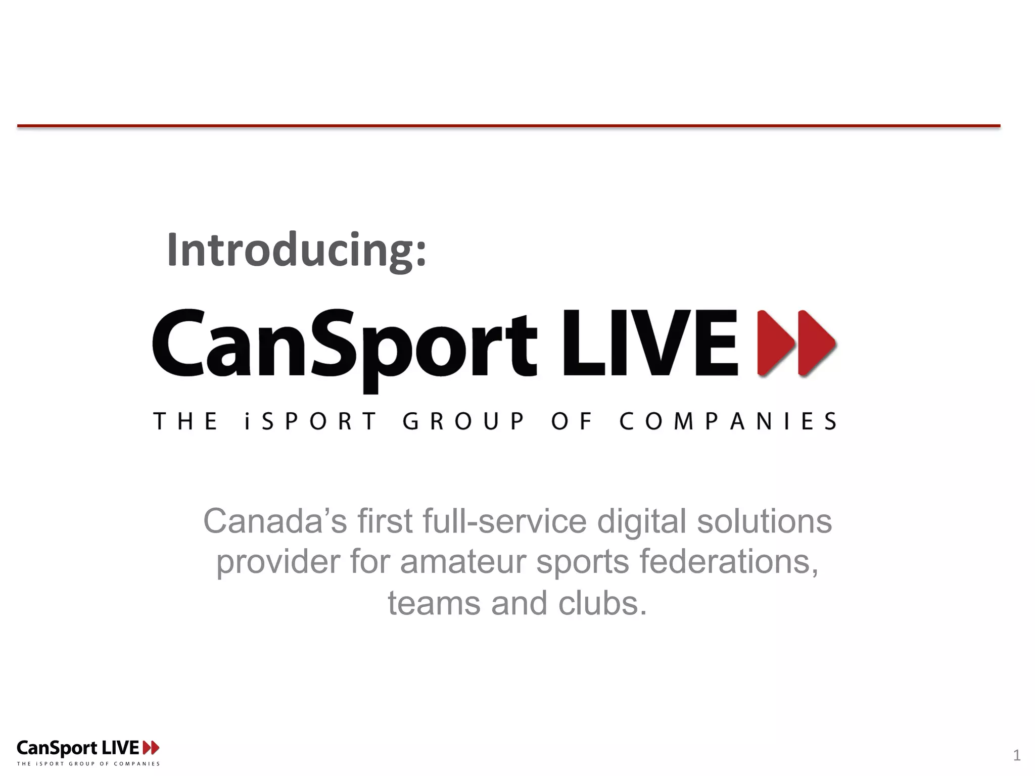 Cover slide of the CanSport LIVE pitch deck — 2011