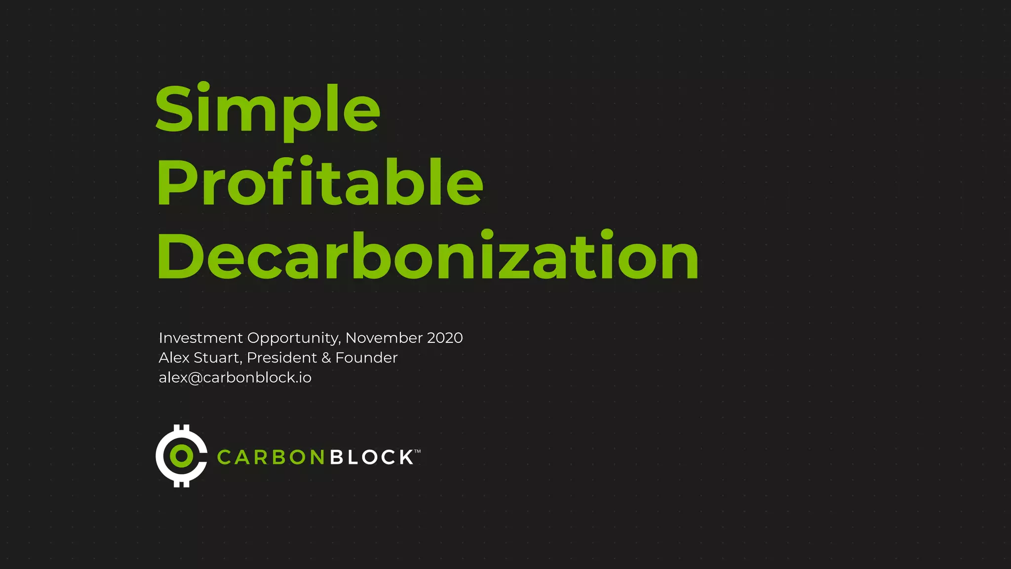 Cover slide of the Carbon Block pitch deck — Seed 2020