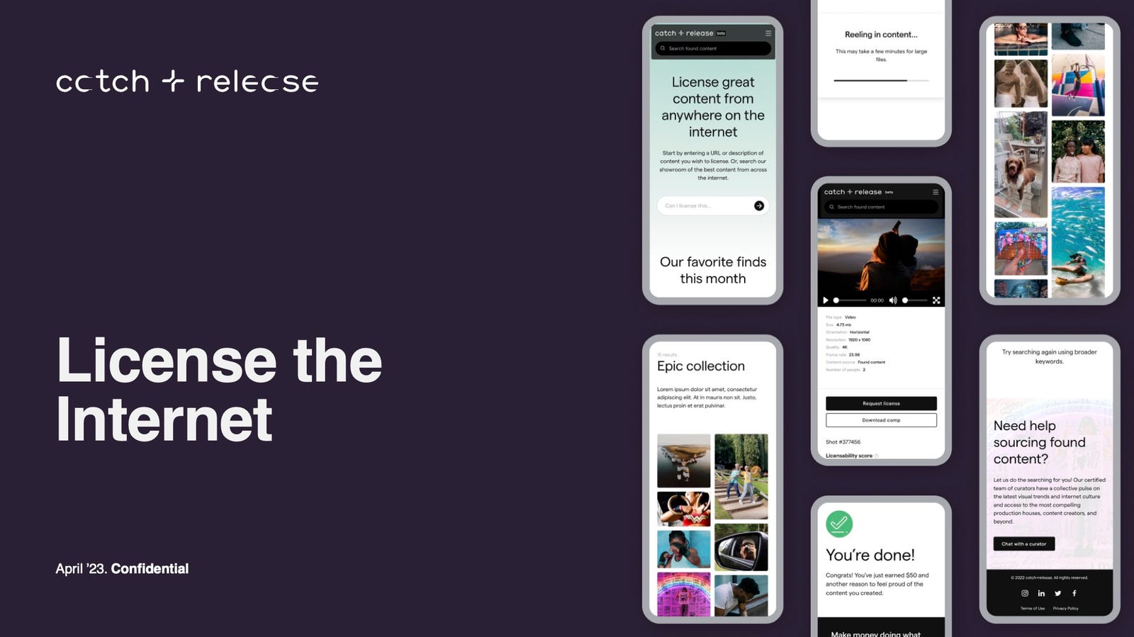Cover slide of the Catch+Release pitch deck — Series A 2023