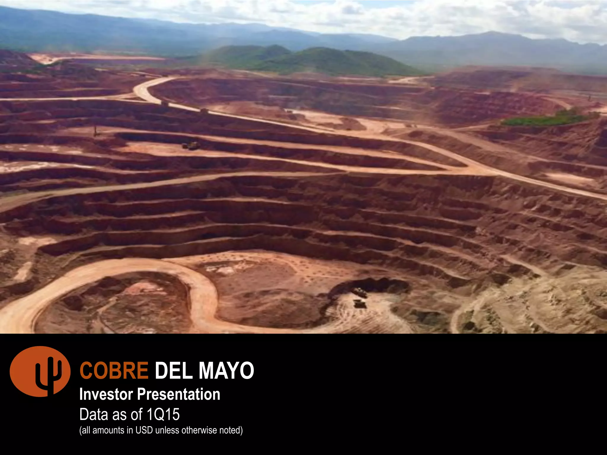 Cover slide of the Cobre del Mayo pitch deck — Late Stage / Operational 2015