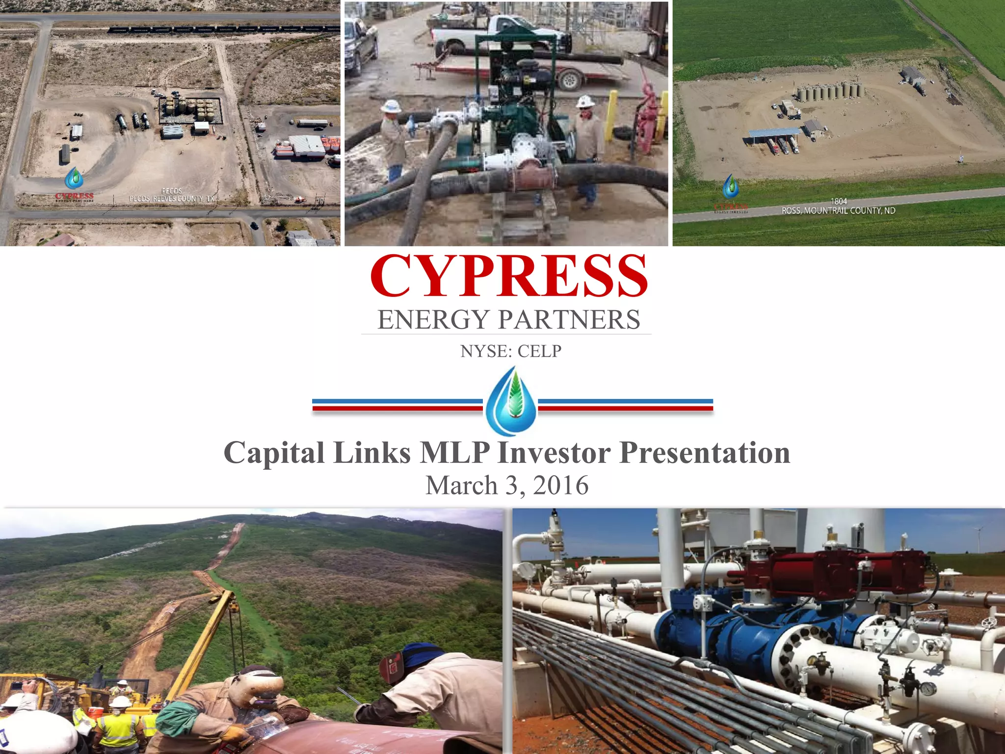Cover slide of the Cypress Energy Partners (CELP) pitch deck — Public (Post-IPO) 2016