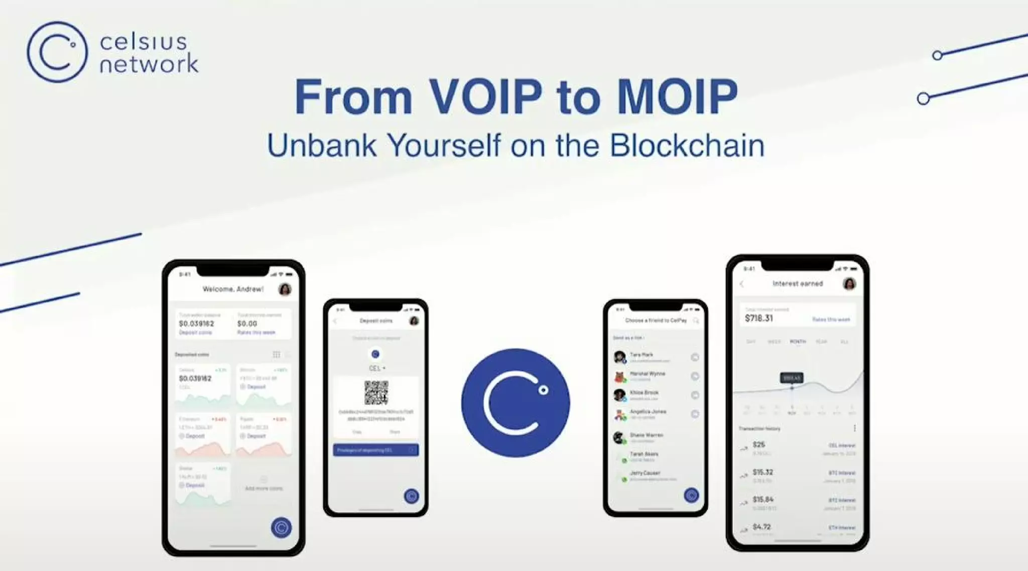Cover slide of the Celsius Network pitch deck — 2019