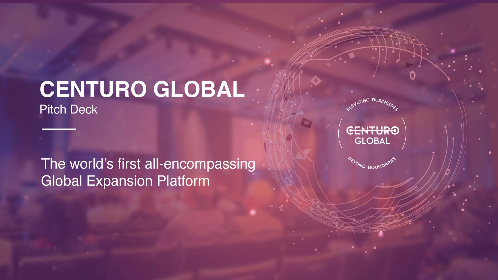 Cover slide of the Centuro Global pitch deck — Seed 2023