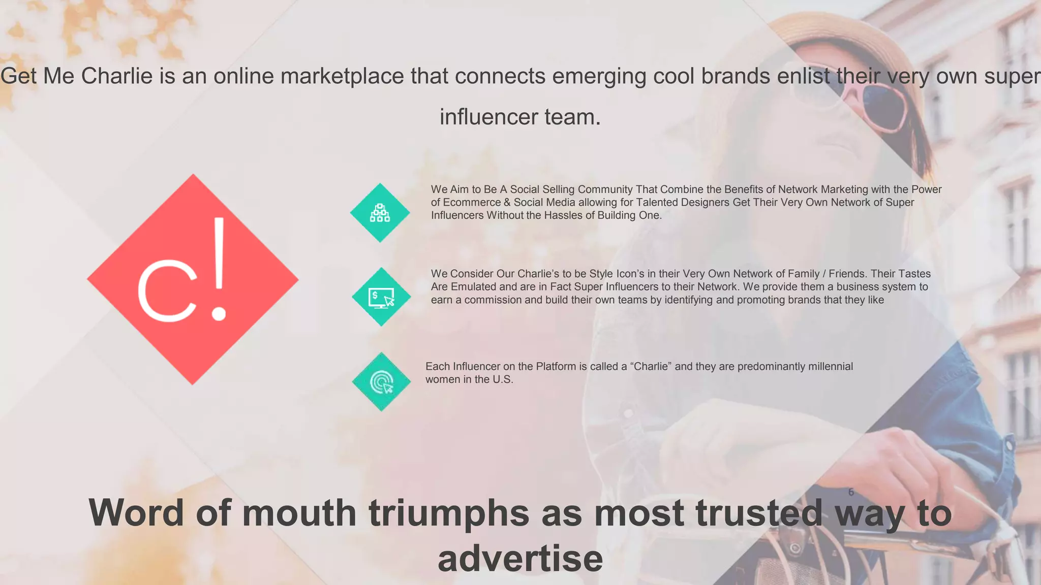Cover slide of the Charlie (Get Me Charlie) pitch deck — Seed (Seeking $1M) 2016