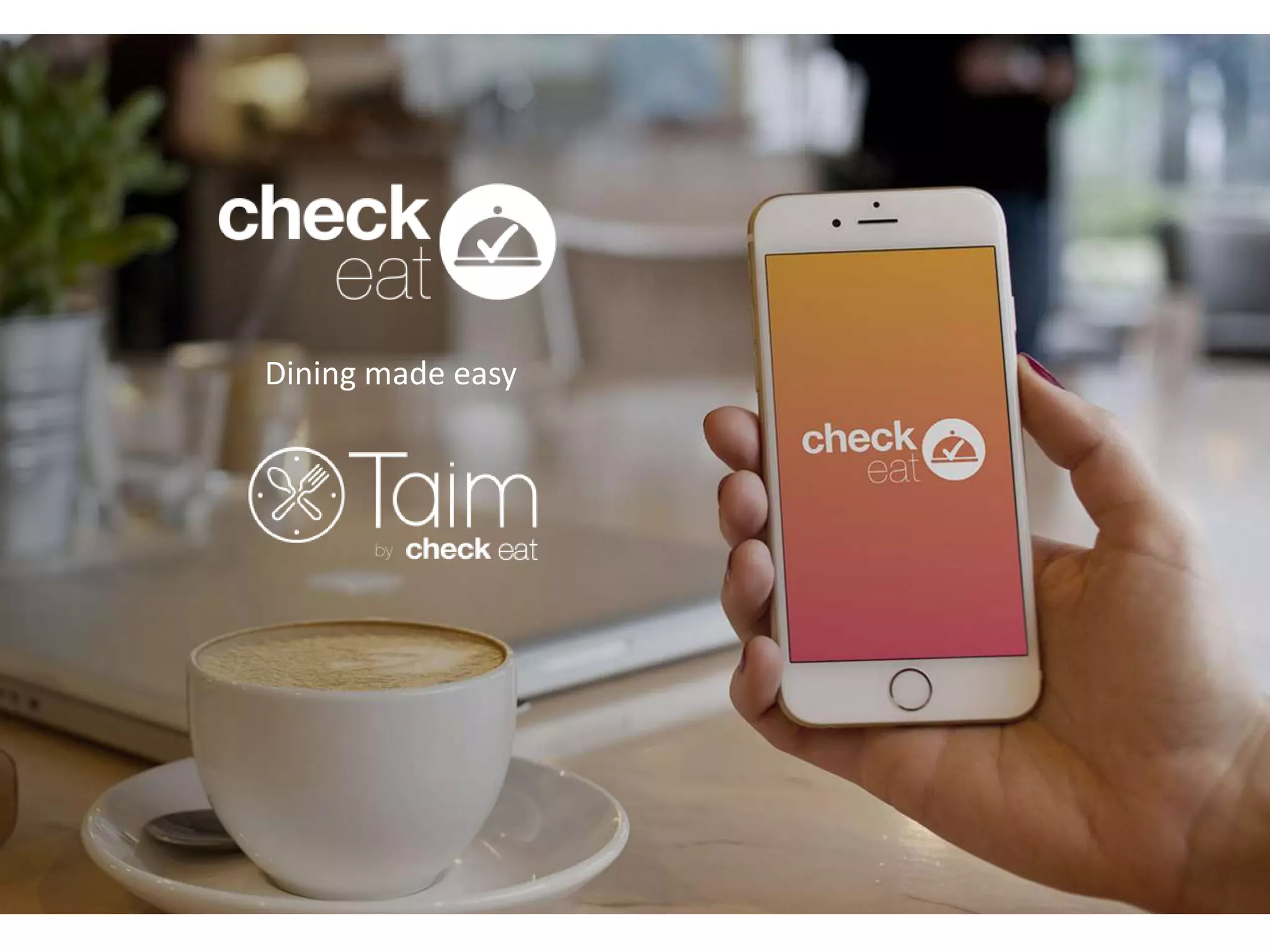 Cover slide of the Check-Eat pitch deck — Early Stage / Seed 2018