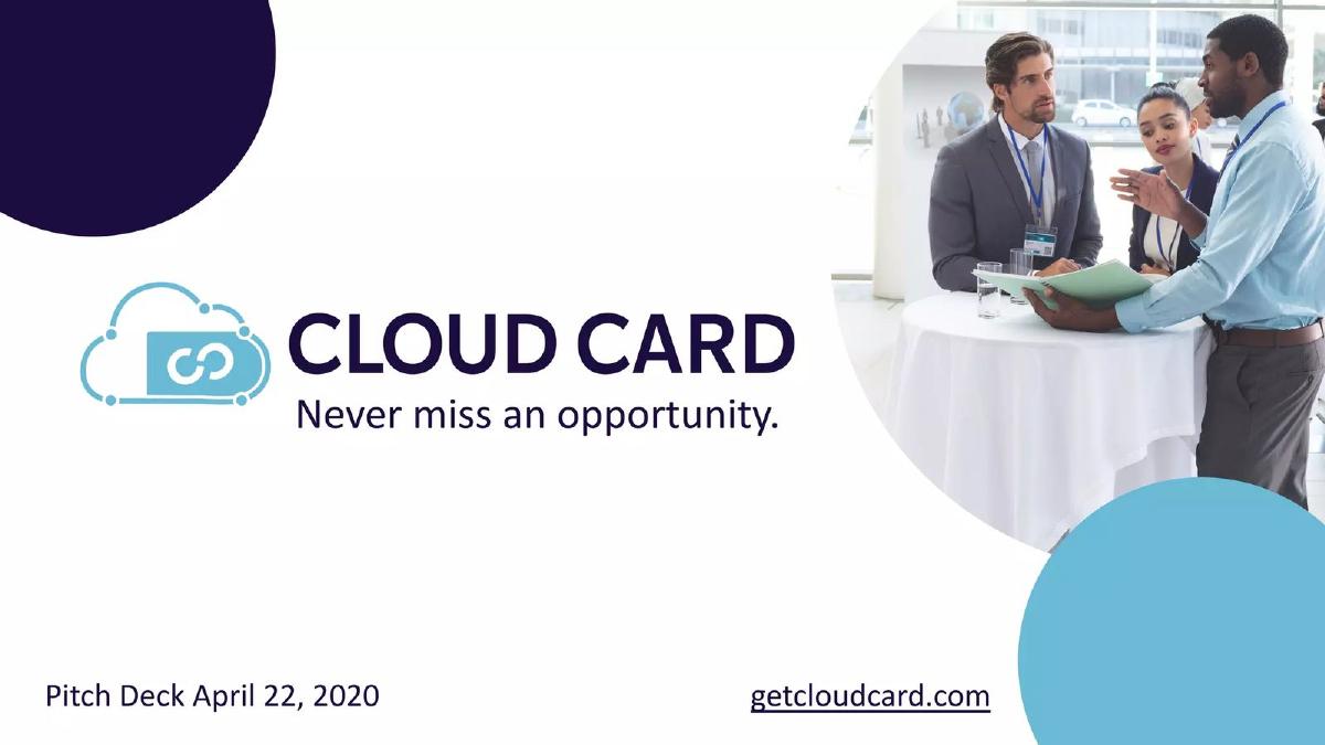 Cover slide of the Cloud Card pitch deck — Pre-Seed / Concept 2020