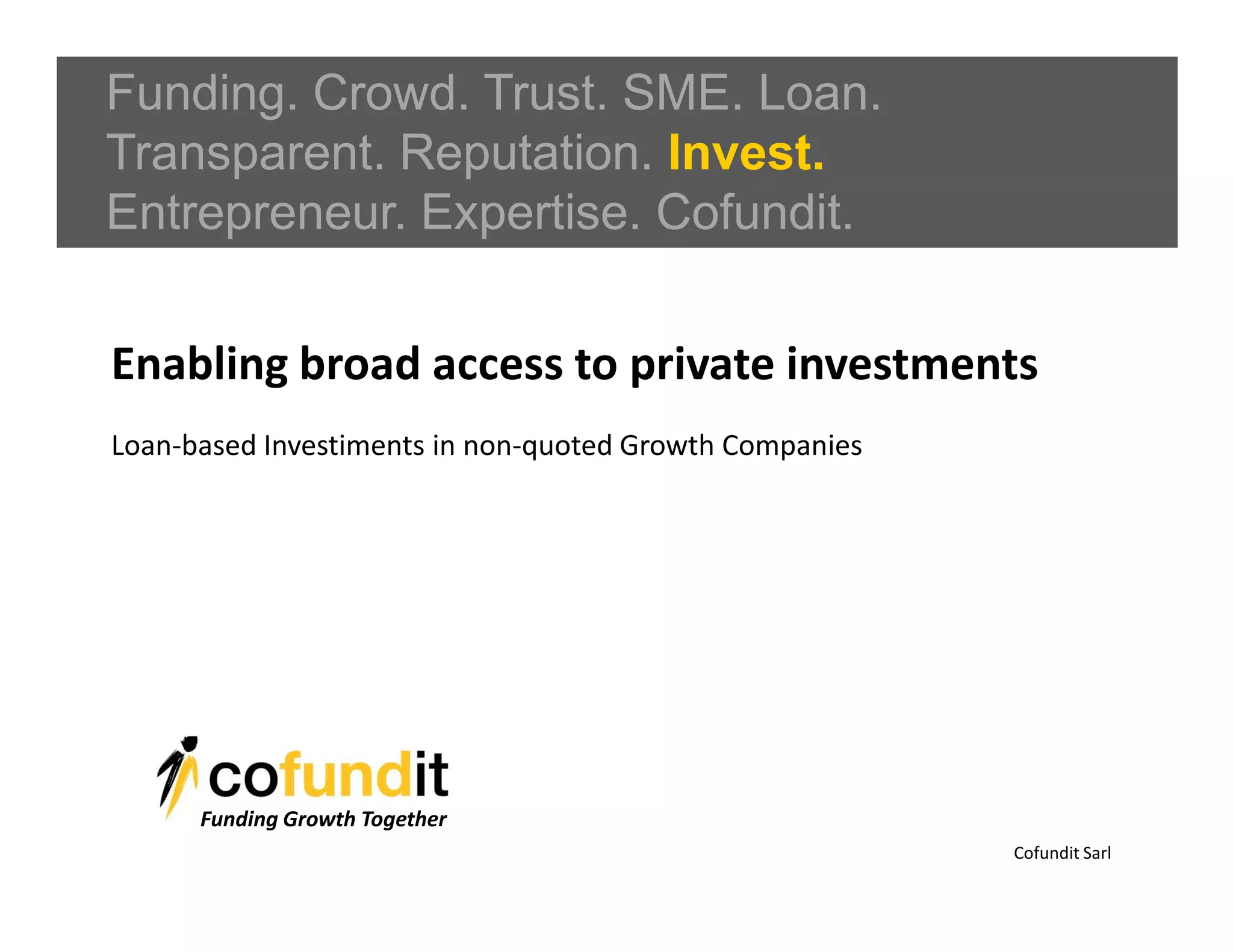 Cover slide of the Cofundit pitch deck — Early Stage 2011