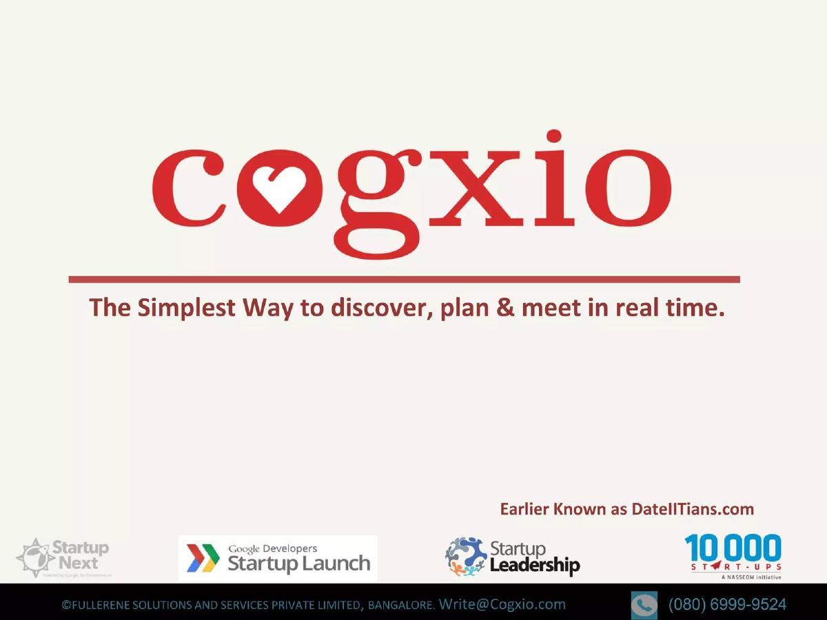 Cover slide of the Cogxio (formerly DateIITians) pitch deck — Early Stage / Seed 2015