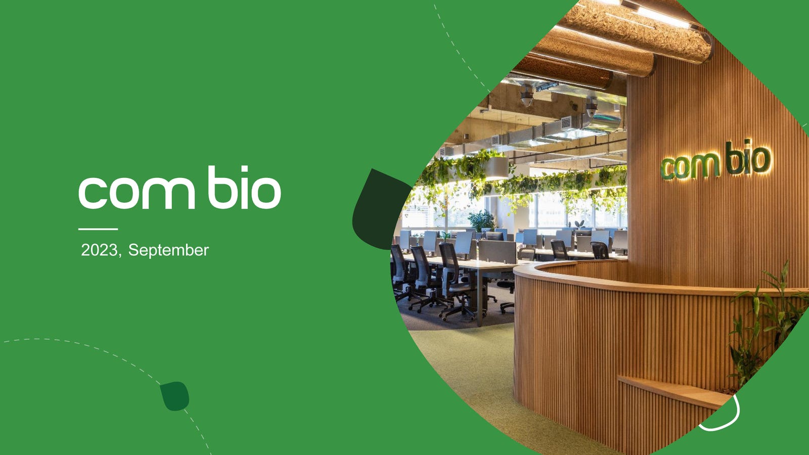 Cover slide of the ComBio pitch deck — Growth 2024