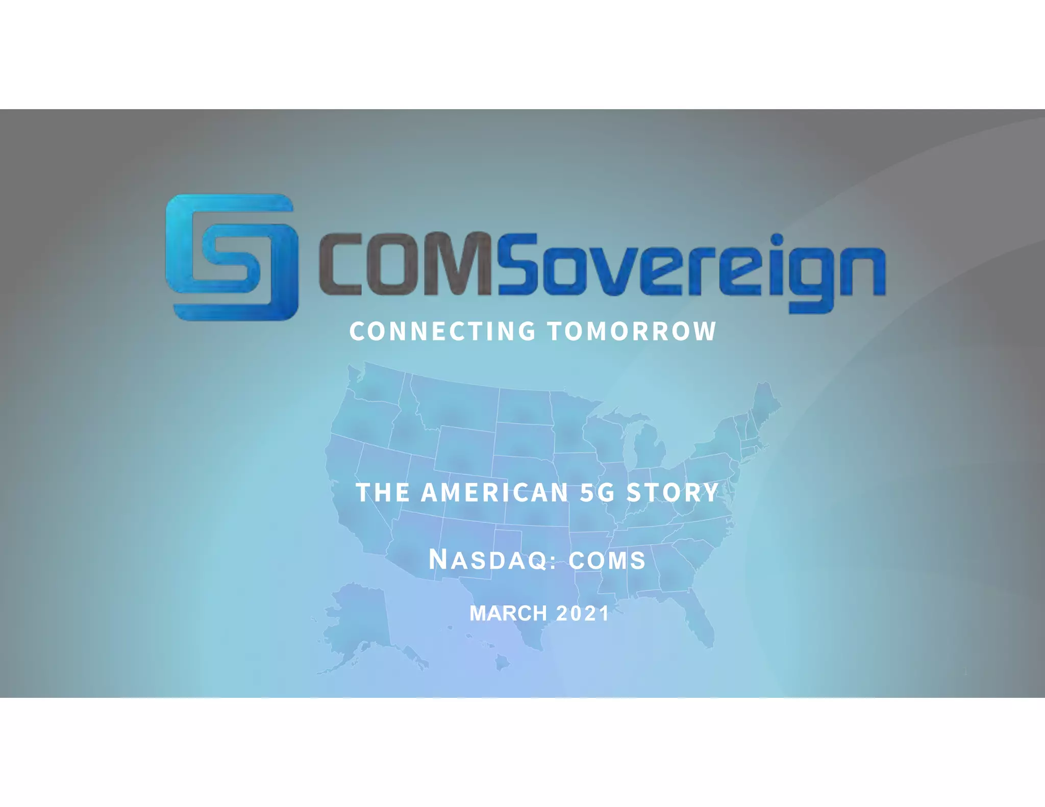 Cover slide of the COMSovereign pitch deck — Public (NASDAQ: COMS) 2021