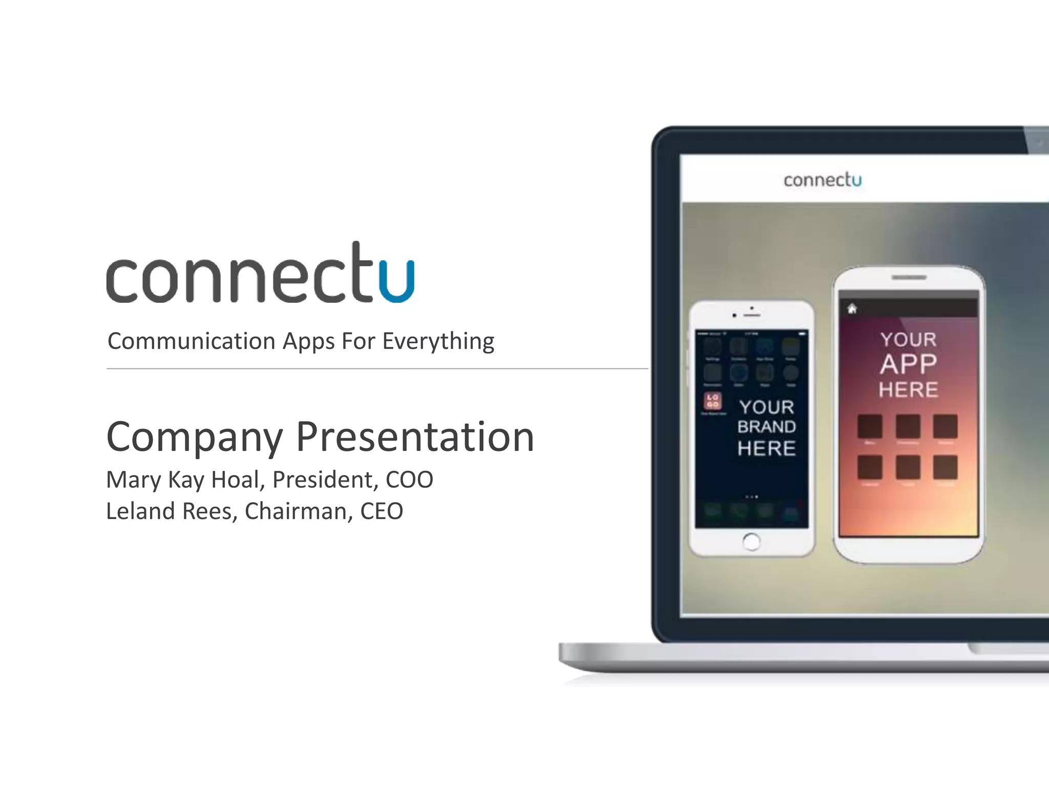 Cover slide of the Connectu Media pitch deck — Early Stage / Seed 2016