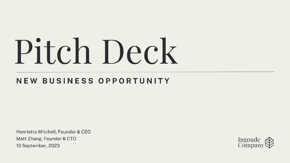 Cover slide of the Ingoude Company pitch deck — 2023