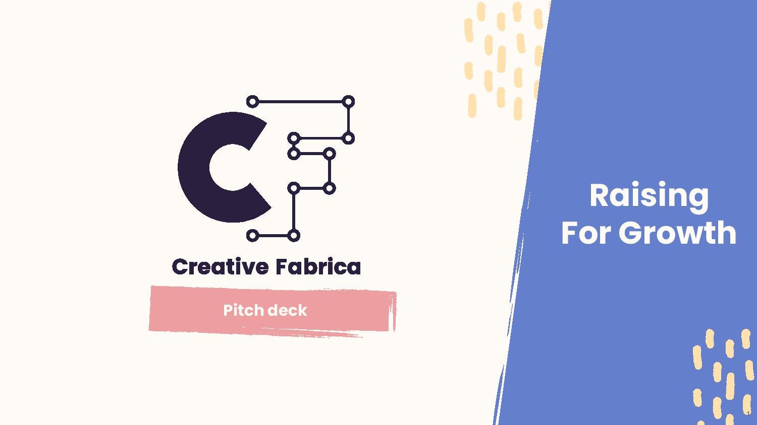 Cover slide of the Creative Fabrica pitch deck — Series B 2023