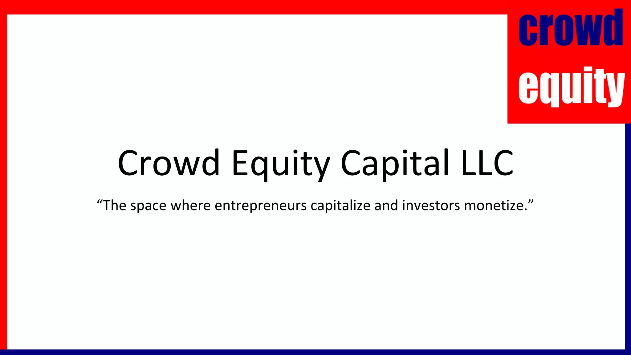 Cover slide of the Crowd Equity Capital LLC pitch deck — Introduction / Seed 2015