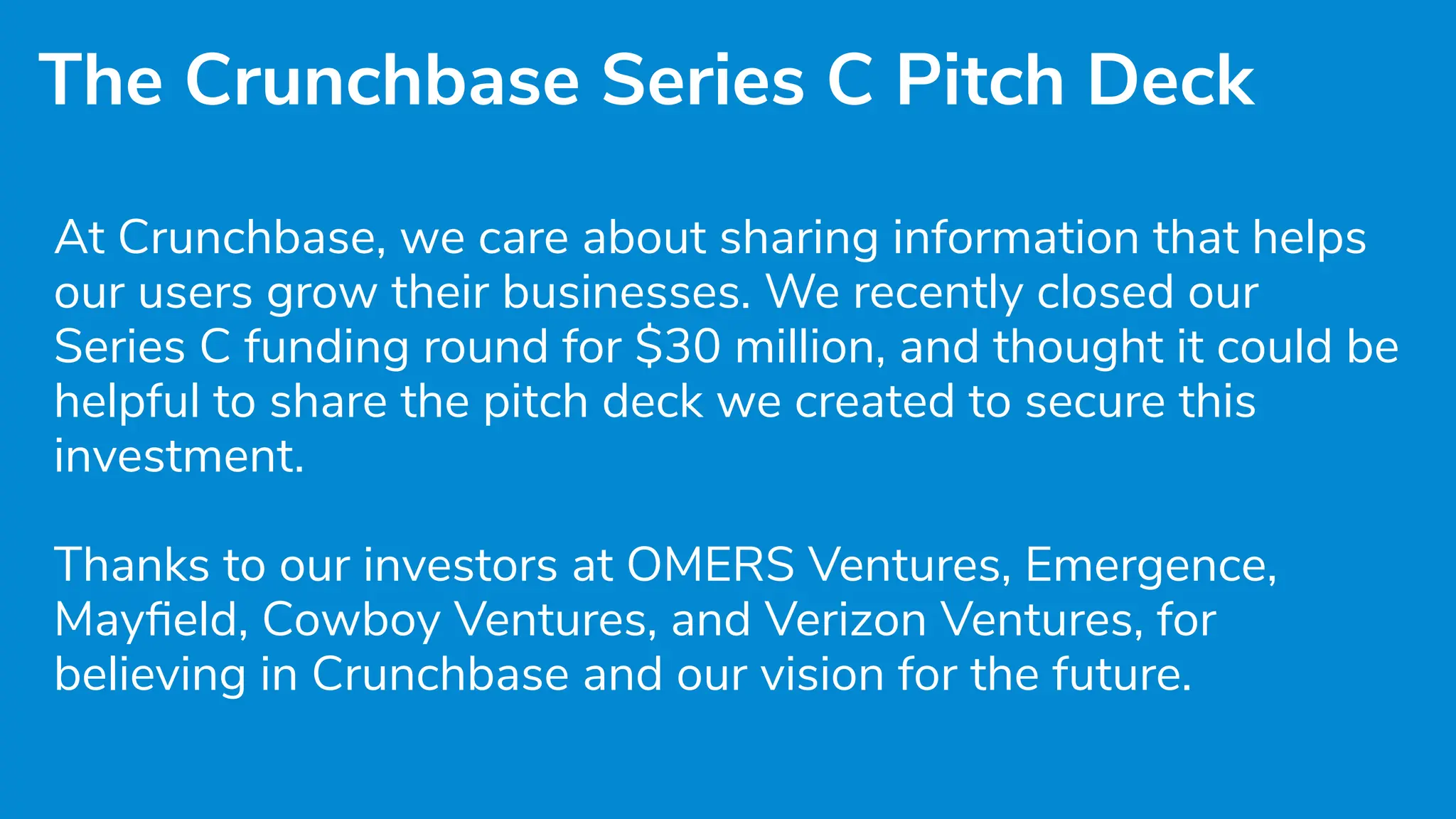 Cover slide of the Crunchbase pitch deck — Series C 2019