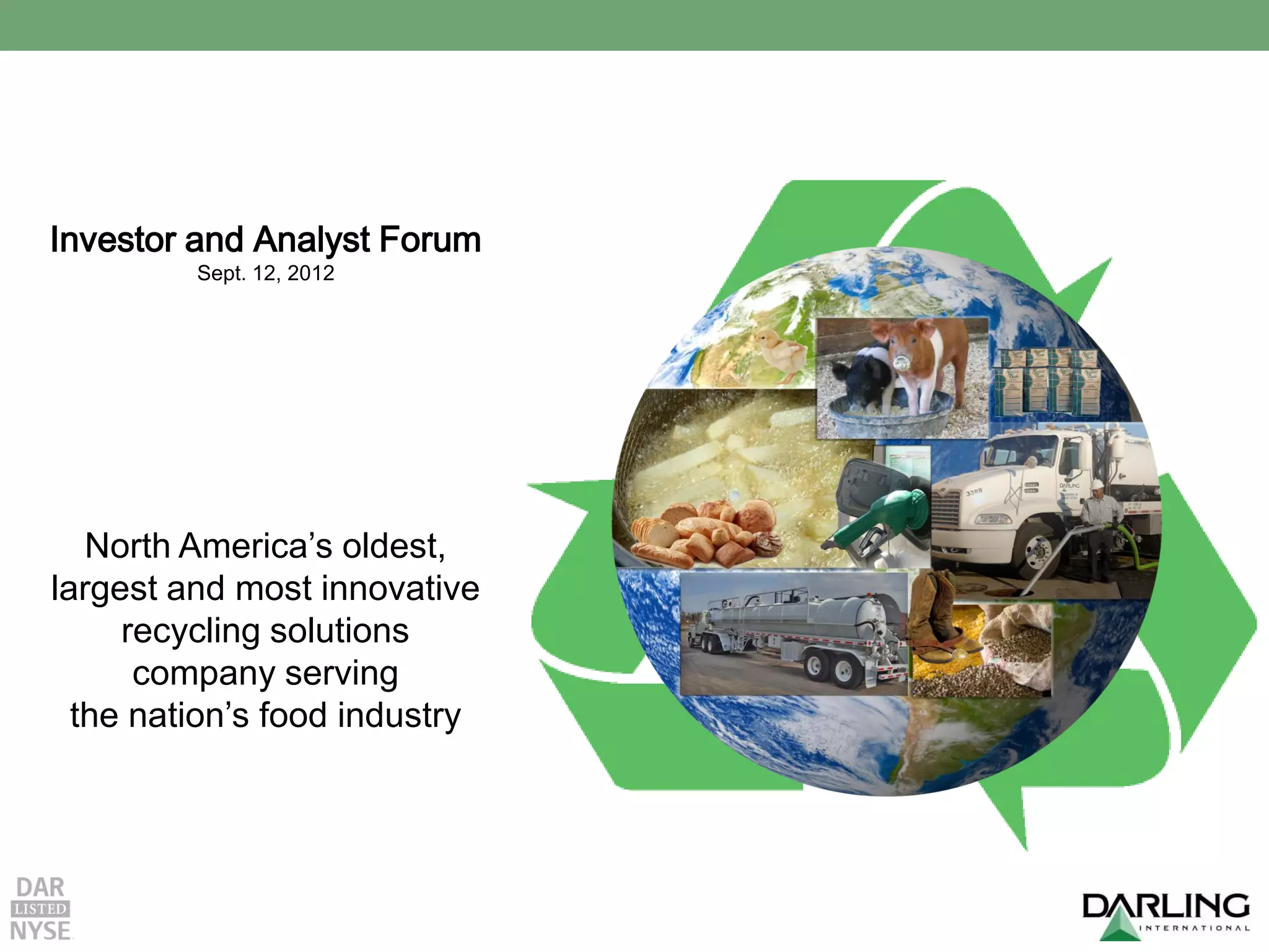 Cover slide of the Darling International (now Darling Ingredients) pitch deck — Public (NYSE: DAR) 2012