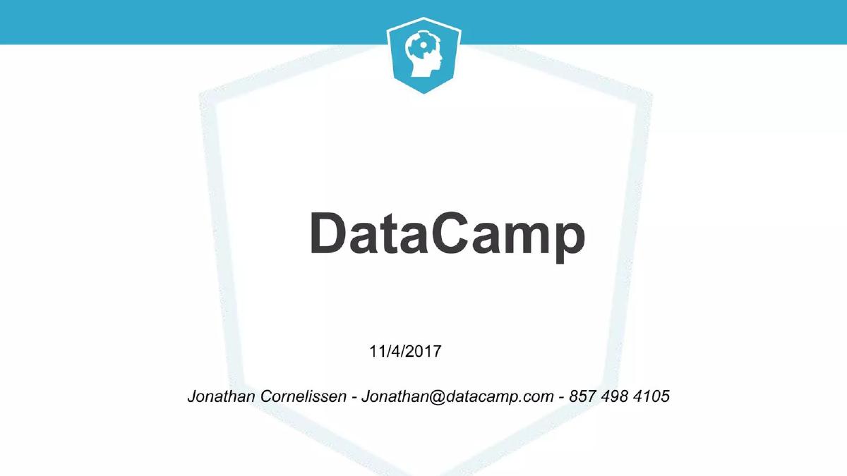 Cover slide of the DataCamp pitch deck — 2017