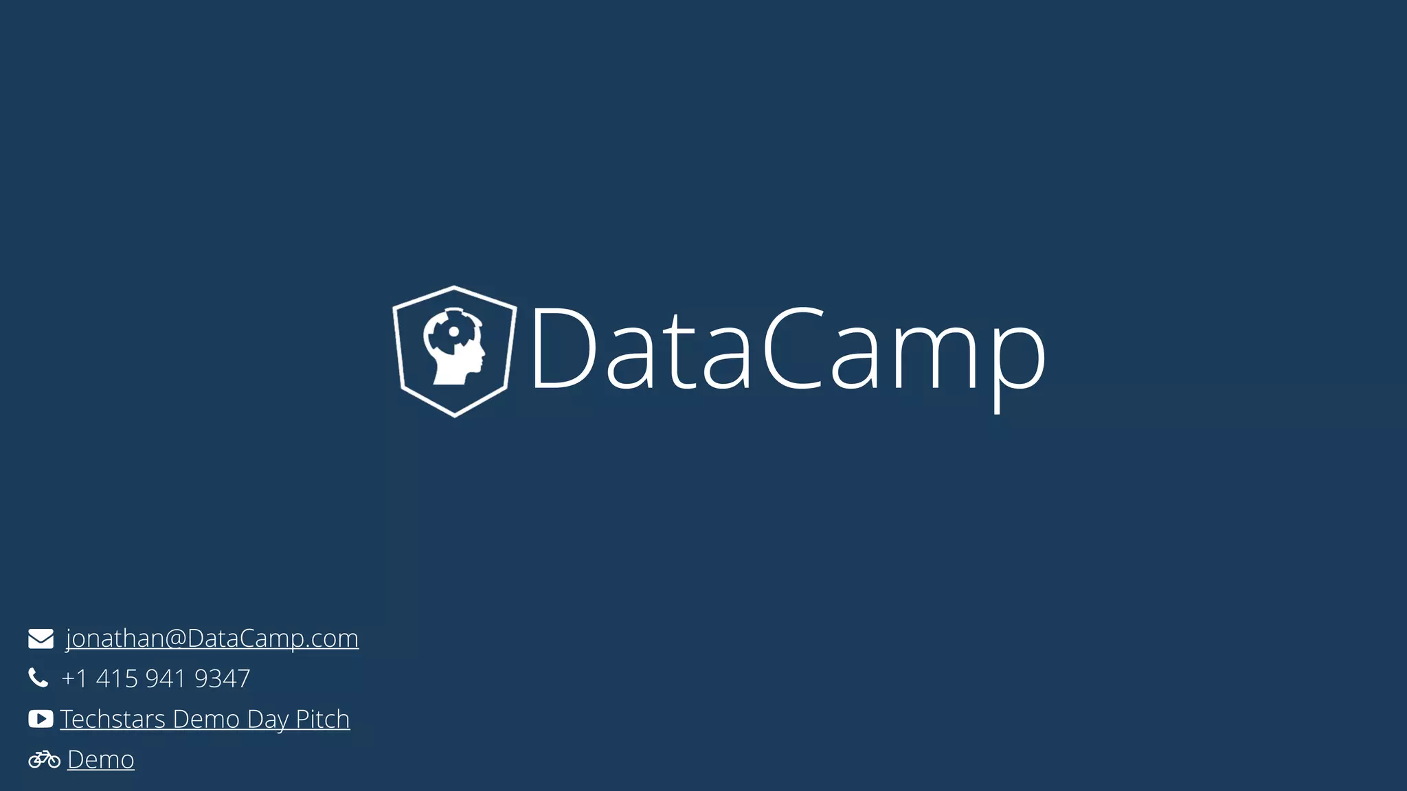 Cover slide of the DataCamp pitch deck — 2015