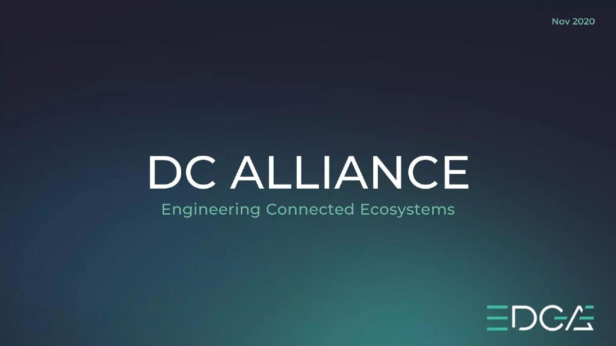 Cover slide of the DC Alliance pitch deck — 2020