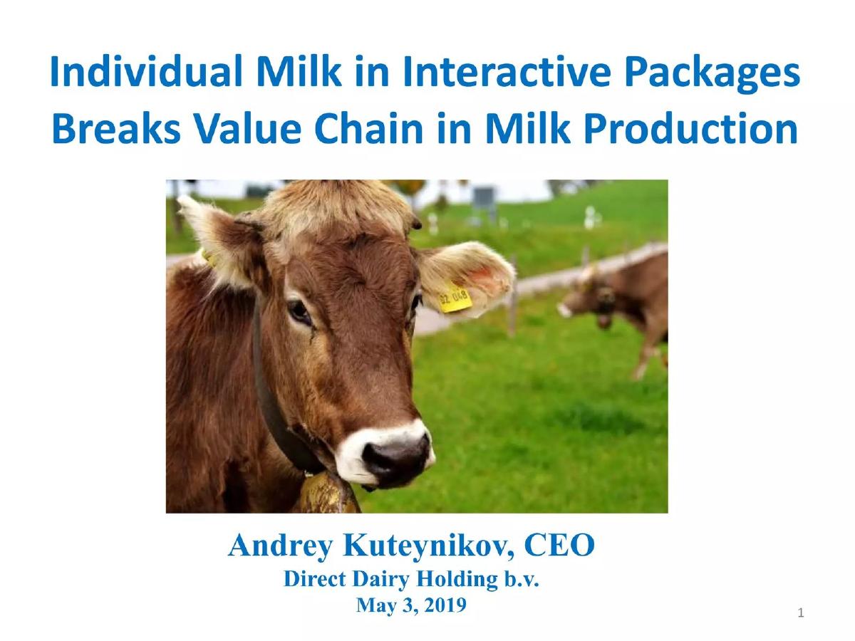 Cover slide of the Direct Dairy Holding b.v. pitch deck — 2019