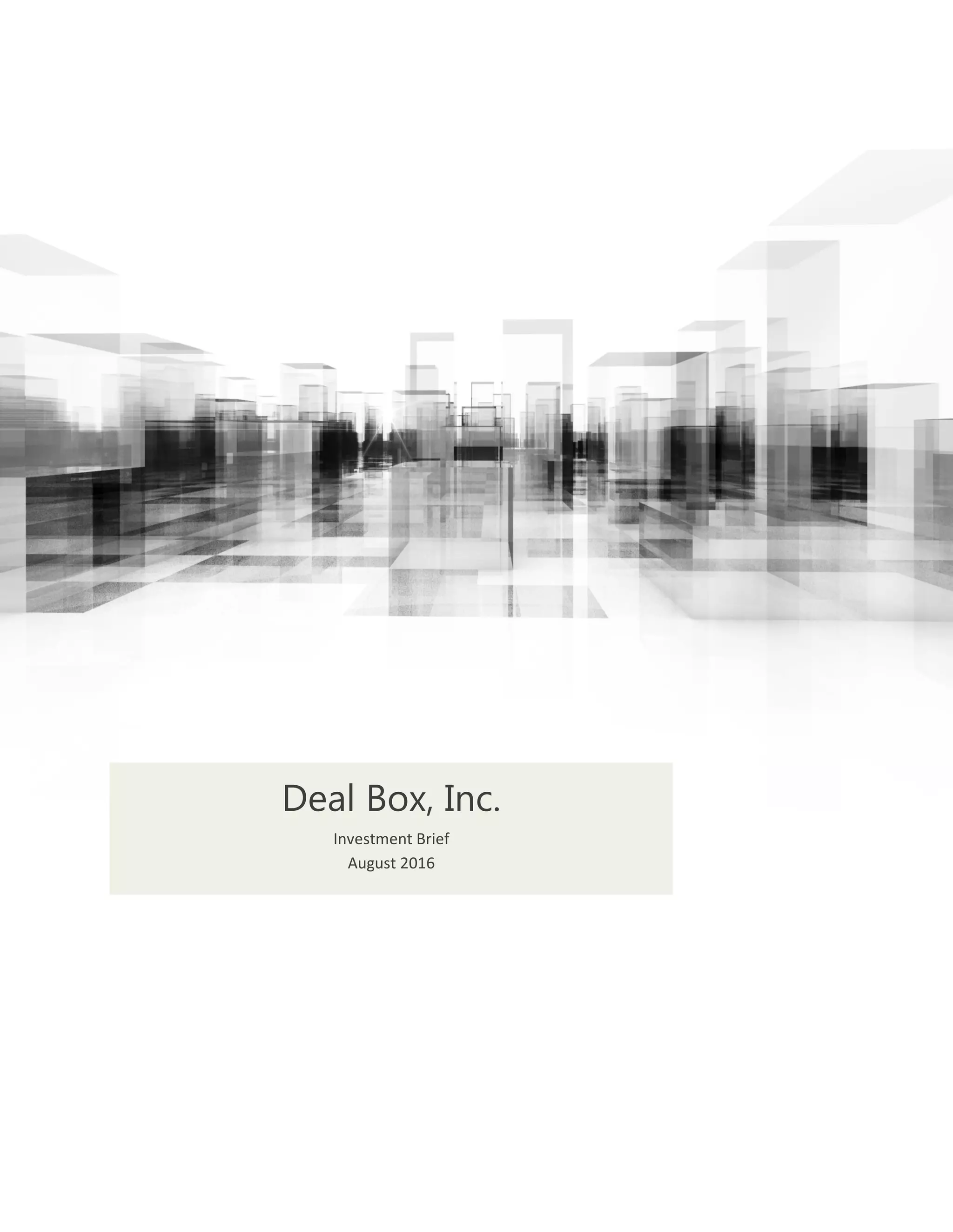 Cover slide of the Deal Box, Inc. pitch deck — Series A 2016