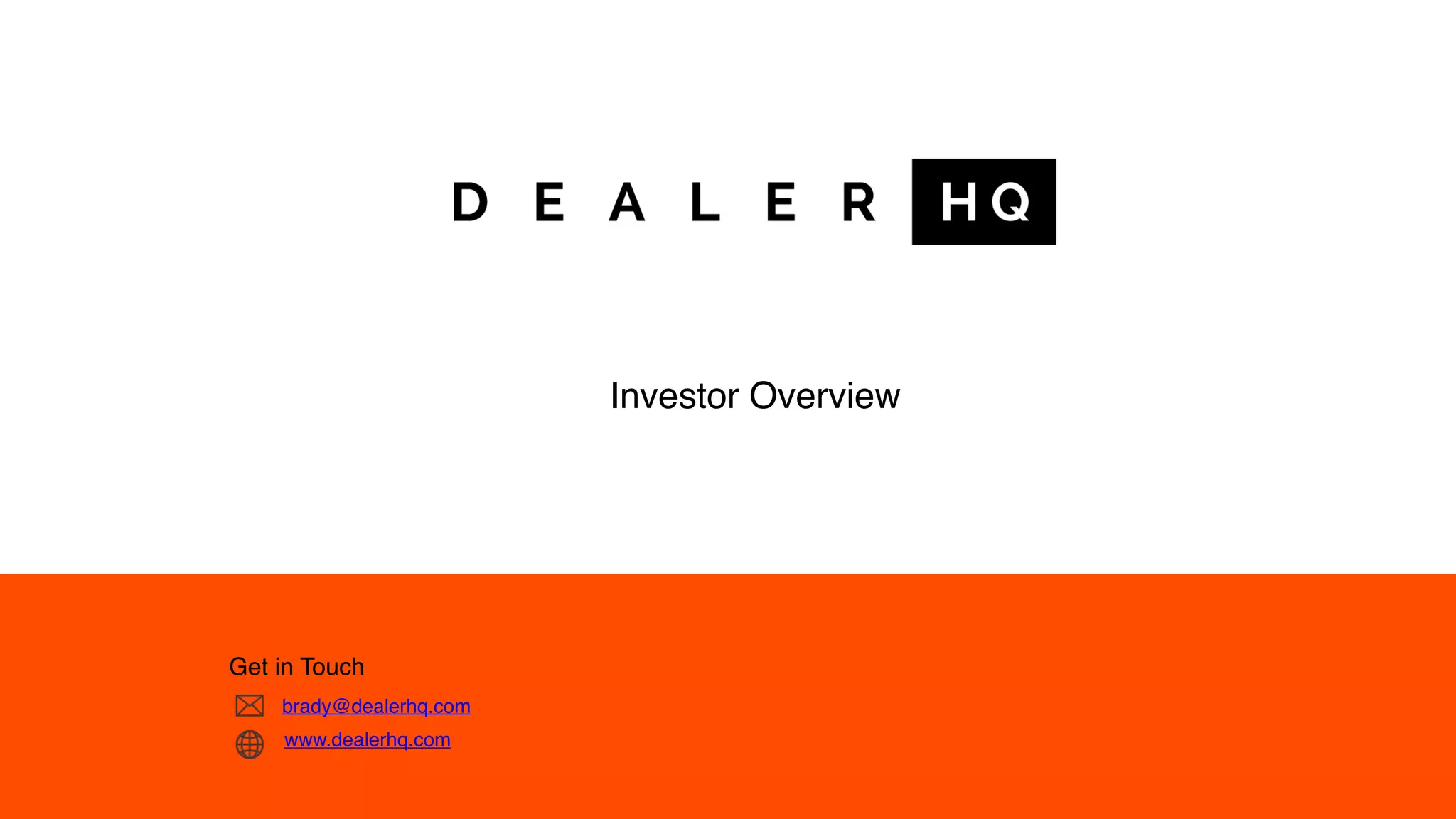 Cover slide of the DealerHQ Pitch Deck Teardown pitch deck