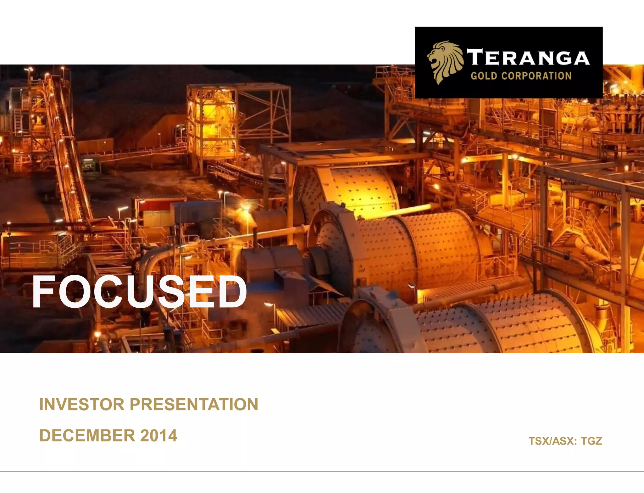 Cover slide of the Teranga Gold Corporation pitch deck — Public (TSX/ASX: TGZ) 2014