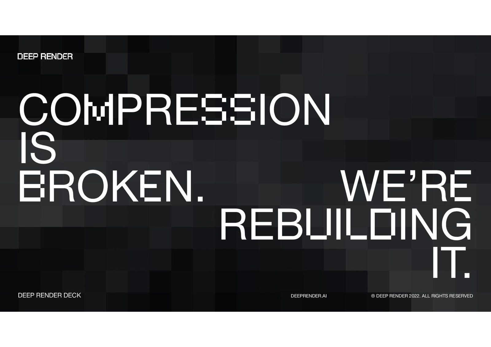 Cover slide of the Deep Render pitch deck — Series A 2022