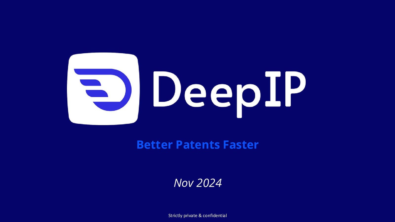 Cover slide of the DeepIP pitch deck — Series A 2024